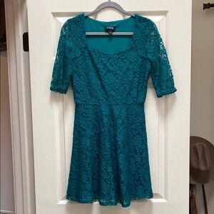A. Byer Teal Lace Dress